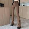 Women's Coffee High-Waisted Flared Pants - Slimming Casual Trousers for Spring & Autumn