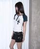 PRENDA Cross Applique Raglan Short Sleeve Ivory