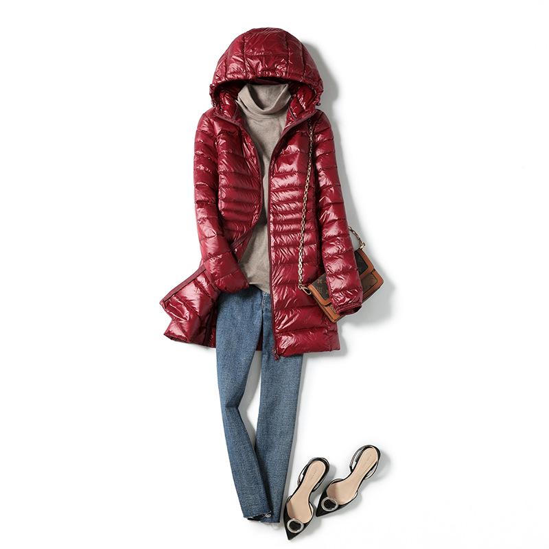 2023 Winter Women's Mid-Length Lightweight Hooded Down Jacket, Plus Size, Thin Style, Extra Large 