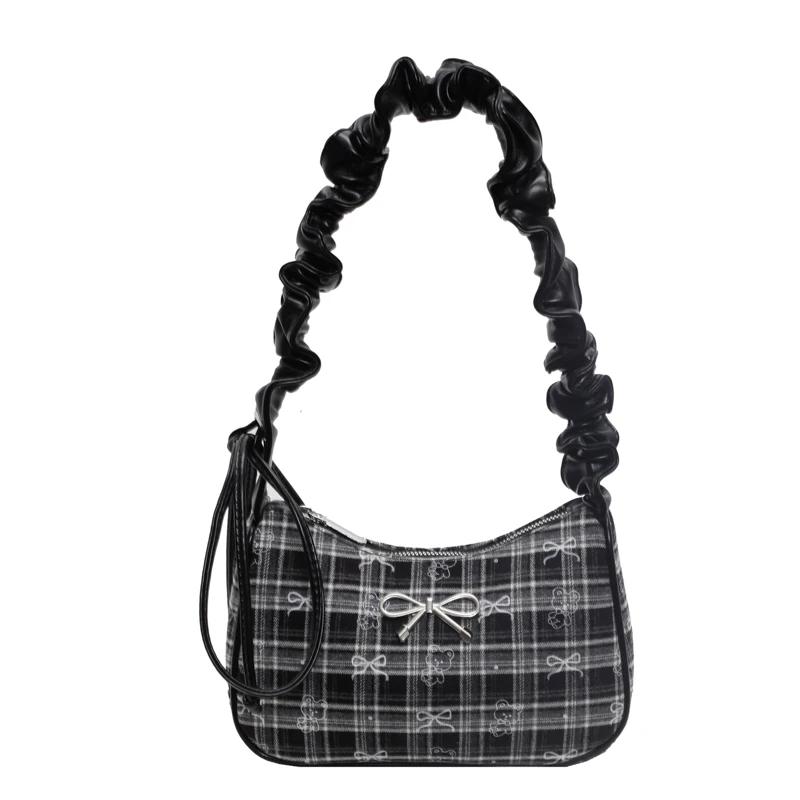 Sweet Bow Shoulder Bags Women England Style Plaid Handbags  New Cloth Lightweight Large Capacity Messenger Bags Luxury
