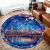 1pc Cityscape Stained Glass Pattern Office Round Rugs, Under Chair Round Rugs for Living Room, Bedroom, Bathroom Decoration Carpet 091813