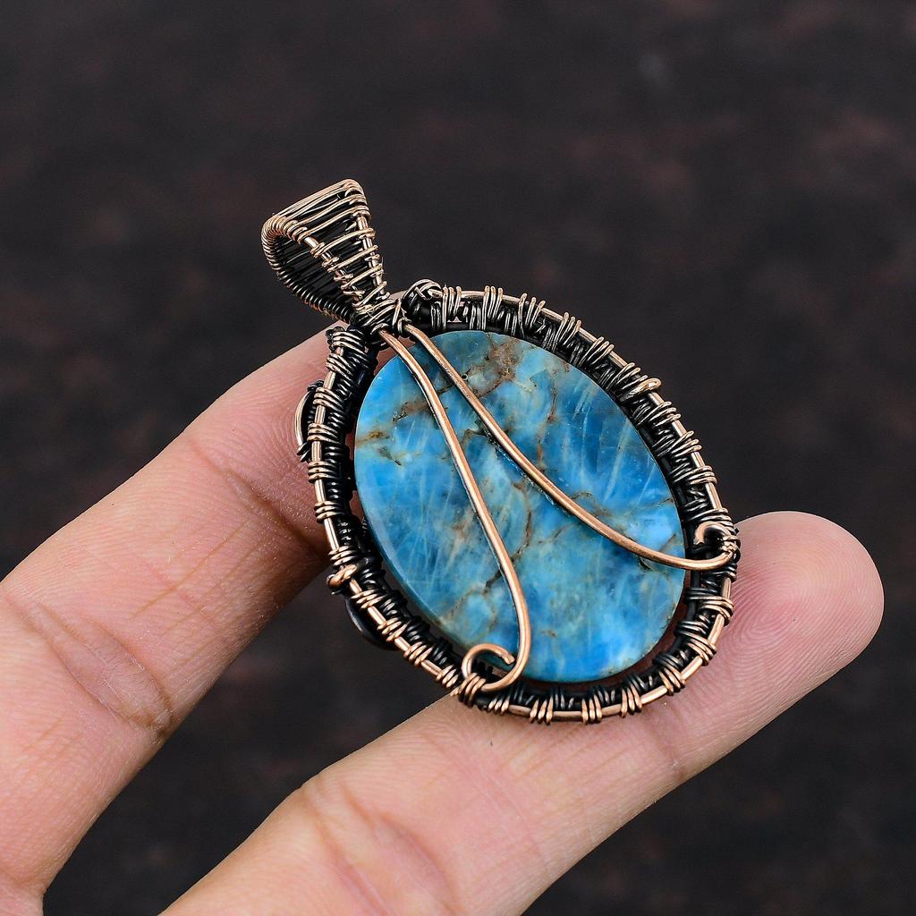 Neon Apatite Pendant Copper Wire Wrapped Pendant Neon Apatite Jewelry Handmade Copper Jewelry Wonderful Gemstone Pendant Anniversary Gift