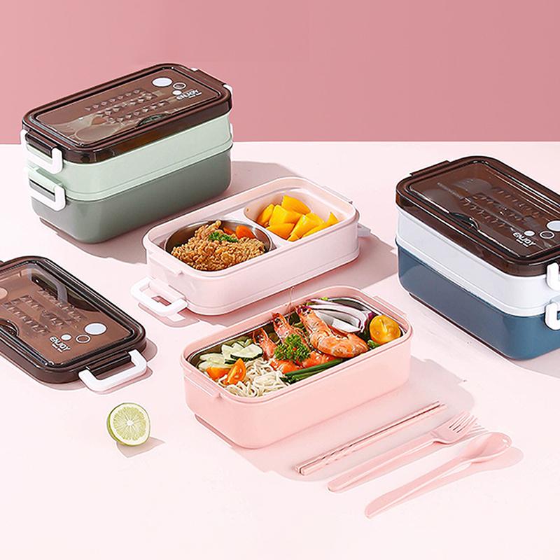 Japanese Style Double Layer Lunch Box Leak Proof Sealed Reusable Bento Box for Picnic Travel Office School