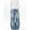 Kisko American Retro Bamboo Texture Washed Blue Drapey Jeans for Men and Women, Cool and Loose Straight-Leg Long Pants