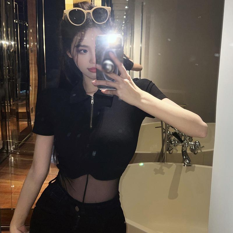 Slim Women's Short Sleeves Mesh Stitching Perspective Jumpsuit  One-piece