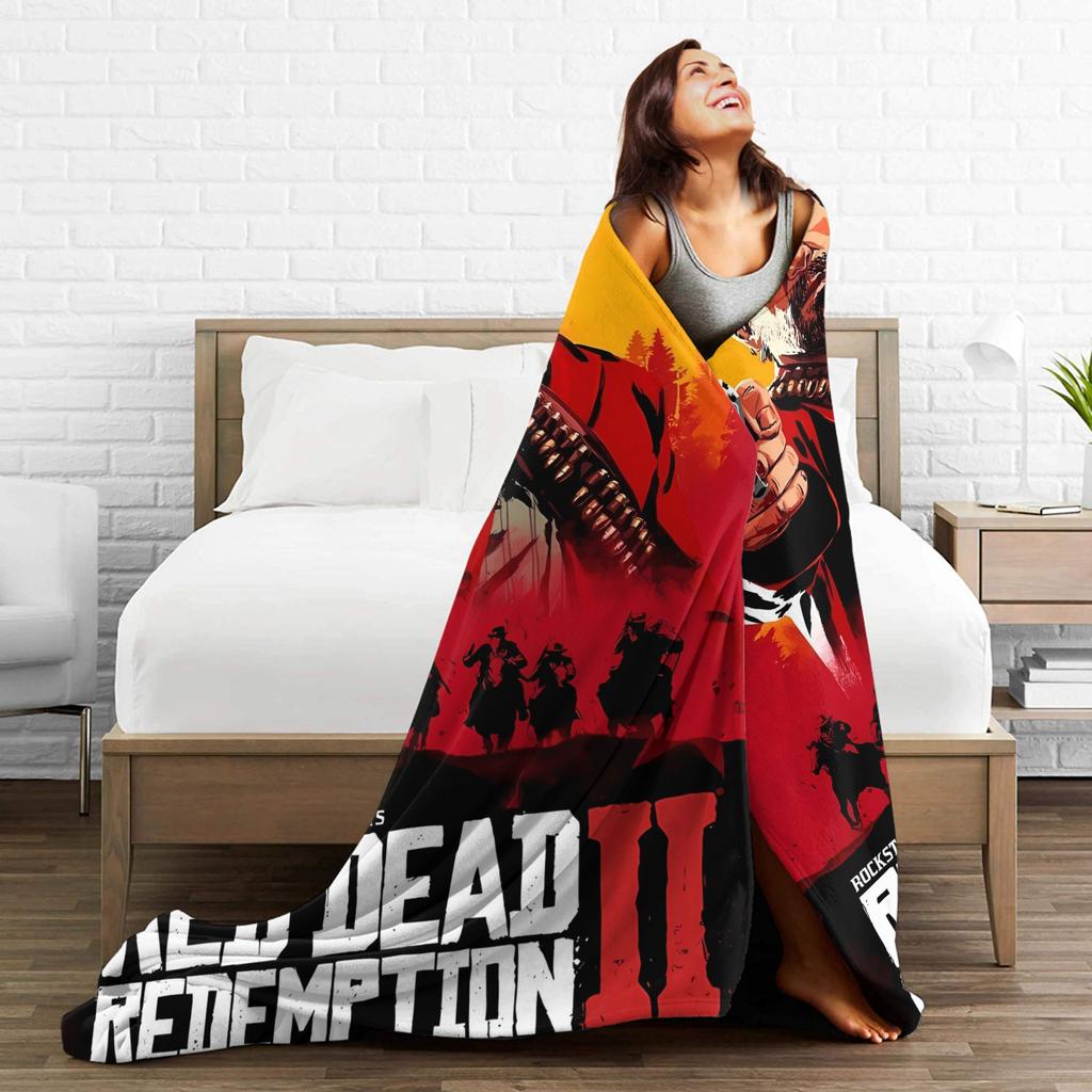 Red Dead Redemption 2  Warm Soft Blanket  Students Plush Bedding Throws Pattern Couch Chair Flannel Bedspread Sofa Bed Cover