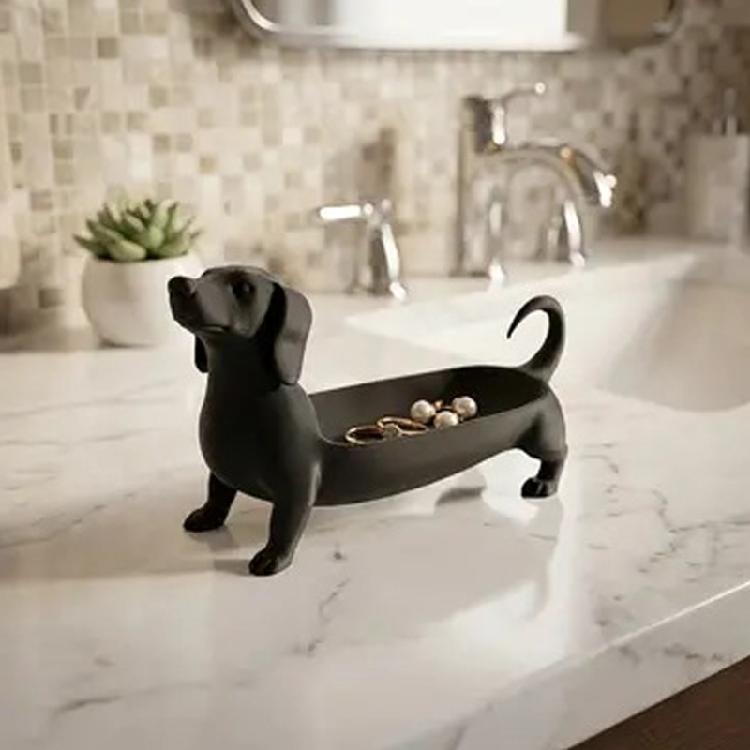 Counter and Dresser Dachshund Display Tray, 3D Printed Open Catchall Dish for Jewelry, Keys and Small Daily Carry Items Indoors