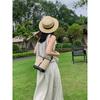 Cowhide canvas splicing bucket bag women's 2025 summer shoulder oblique span bag casual versatile underarm bag Korean version tide