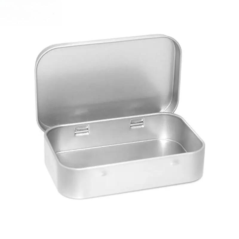 Mini scatola di latta rettangolare vuota in metallo Scatola di latta Push Candy Portapillole Contenitori Barattolo Contenitori incernierati Piccola scatola di immagazzinaggio dell'organizzatore