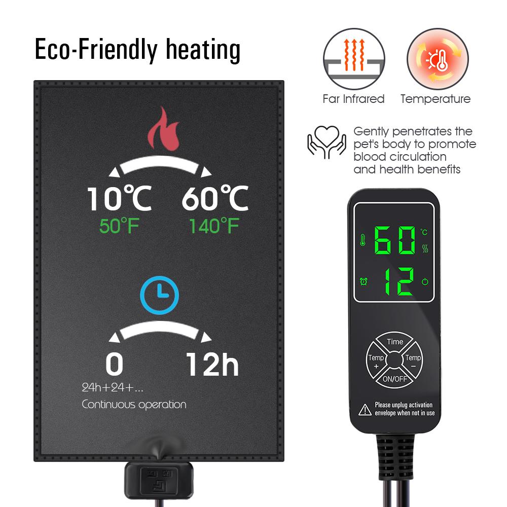 110-5w Indoor Reptile Pet Plant PVC Temperature Heating Pad LCD Display Thermostat Controller Custom Timing Mode IPX7 Waterproof