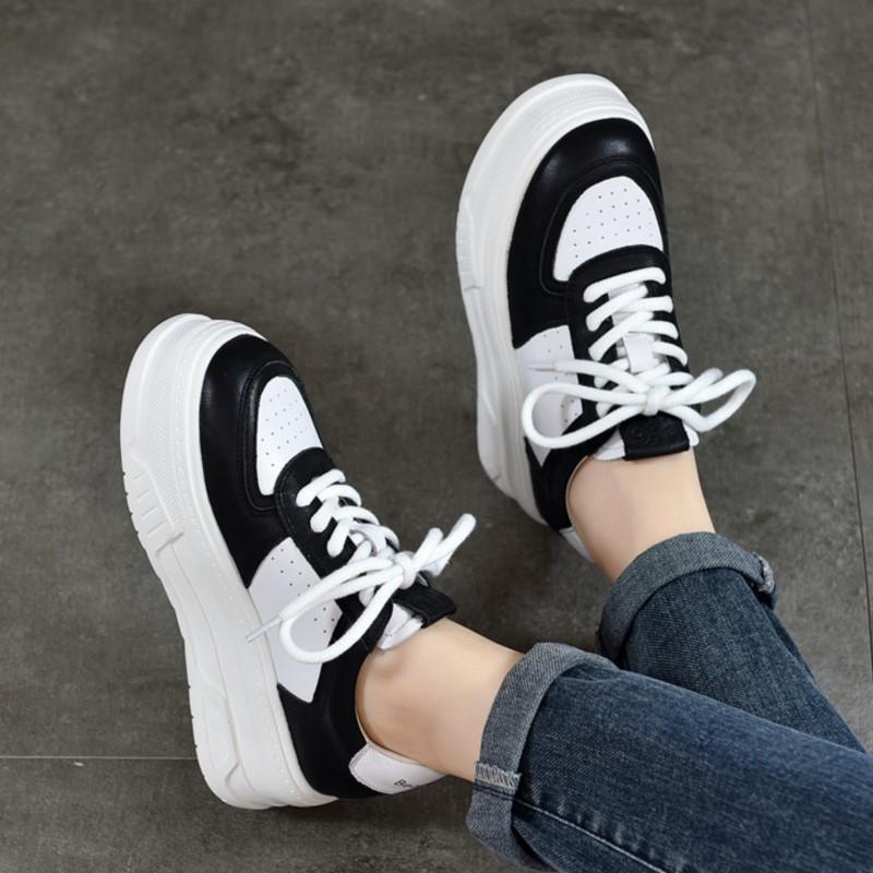 Johnature Genuine Leather Thick Sole Height Increasing White Shoes For Women Casual Flat Platform Shoes