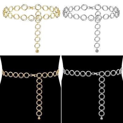 Casual Double Ring Waist Band Luxury Alloy Waistband Metal Chain Belt Slimming Cummerbands