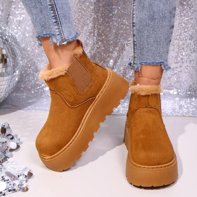2025 Women's Snow Boots Round Toe Platform Sole Add Velvet and Thicken Cotton Boots Outdoor Leisure Winter Warm Women's Shoes