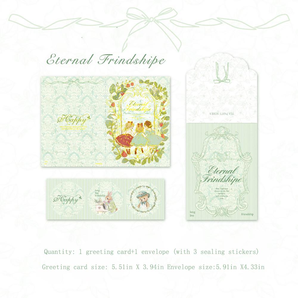 Cute Hot Stamping Greeting Card&envelope Set, Tea Party Series, Birthday Es, Message, Gift, Greeting Card, Letterhead