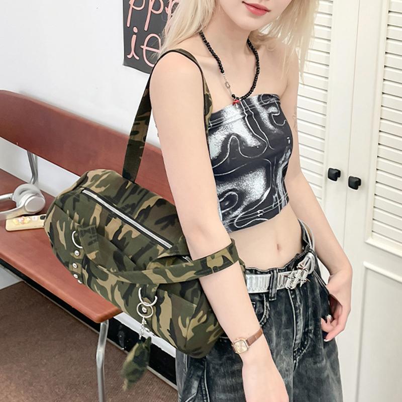 Niche Design Spicy Girl Large Capacity Camouflage Pillow Bag New Trendy Star Single Shoulder Underarm Bag KTB