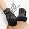 Men's Genuine Leather Gloves  Three Rib Gloves Thickened Sheepskin with Fleece Windproof and Warm Gloves for Driving and Cycling