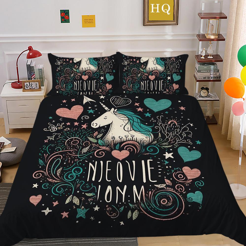 

Комплект пододеяльников с рисунком единорога в виде 3D-покрывала для девочек из микрофибры, односпальный размер, комплекты постельного белья для дома EU Single 135x200cm