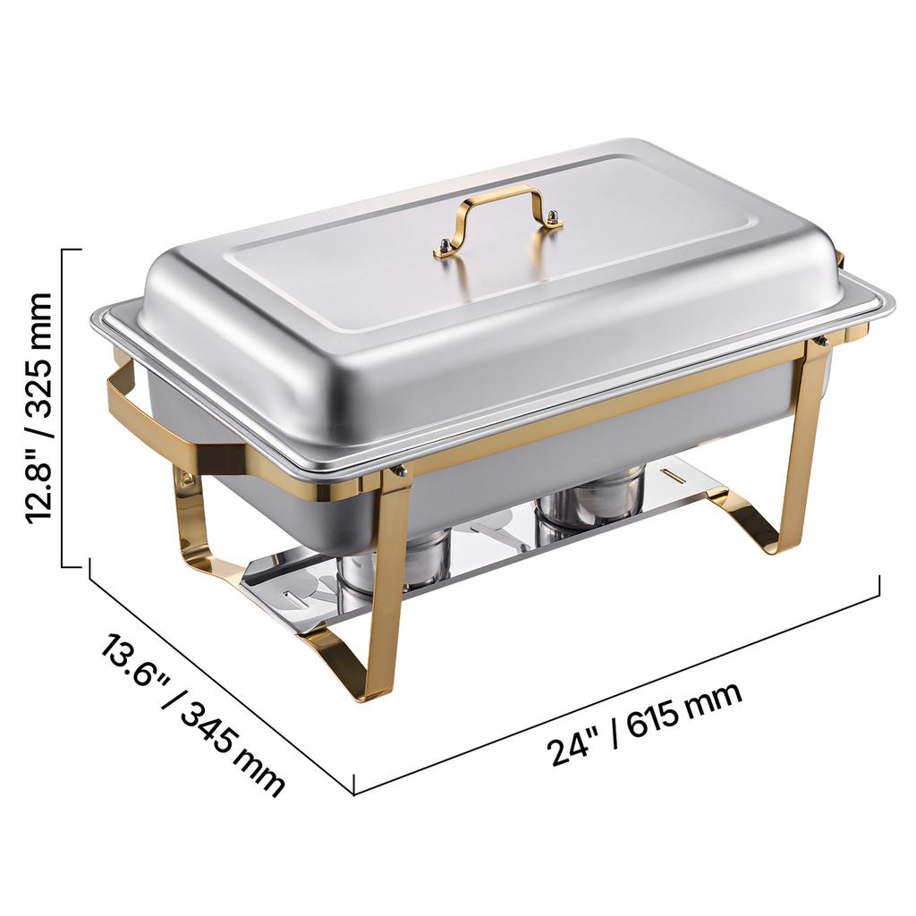 Set di 4 Chafing Dish per Buffet Acciaio Inossidabile Chafer con 2 Teglie Formato Intero e 4 Teglie Mezzo Formato Scaldavivande per Catering