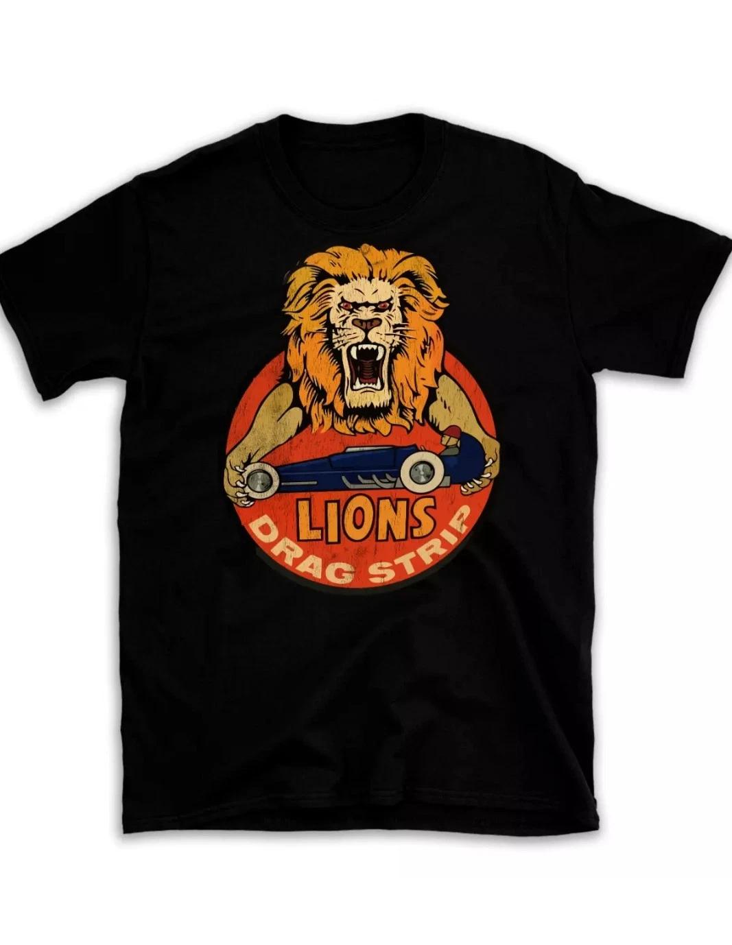 

Unisex Adult Casual Graphic Lions Drag Strip Drag Racing Hot Rod T ... M