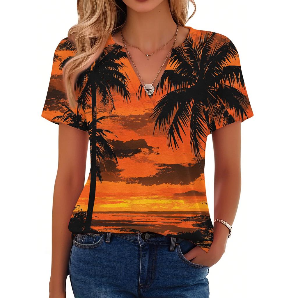 Women's Summer Short Sleeve V Neck Shirt Business Casual Loose T-Shirt Trendy Fashion Clothing Tops