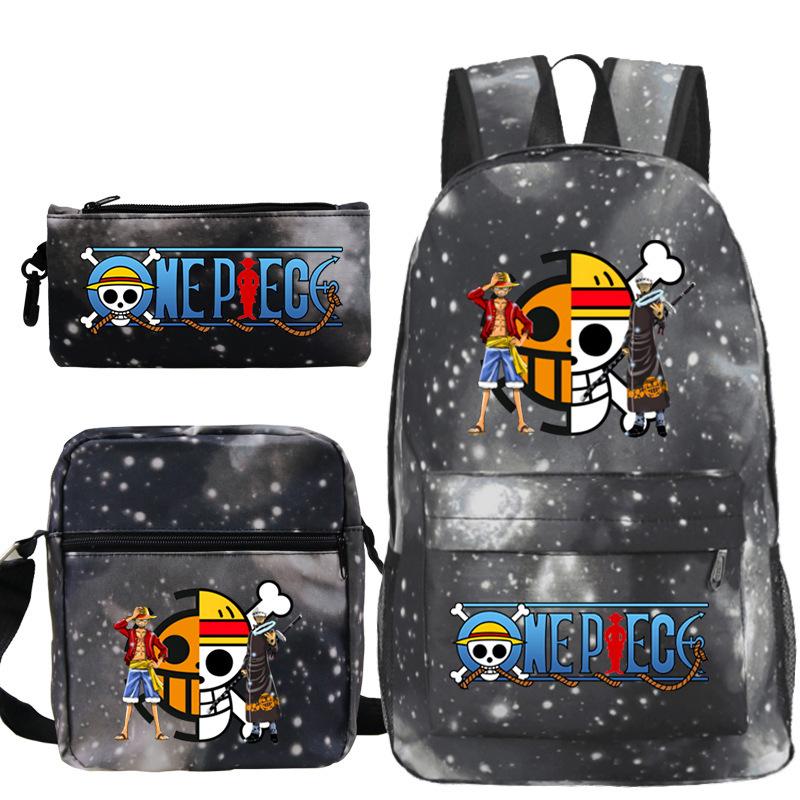 ONE PIECE Luffy Peripheral Student School Bag Three-piece Youth Backpack Shoulder Bag Pencil Case