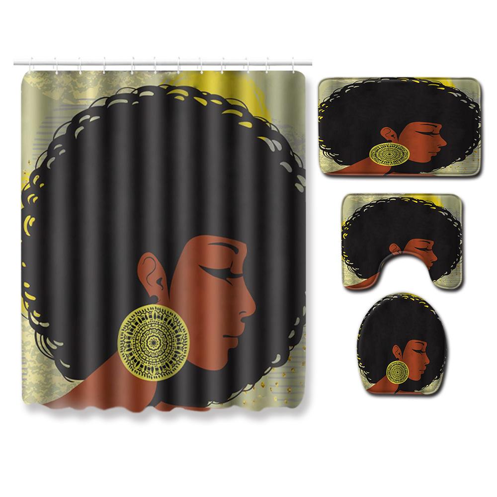 African American Women'S Bathroom Four-Piece Combination Set Household Door Mat Absorbent Non-Slip Floor Mat Carpet
