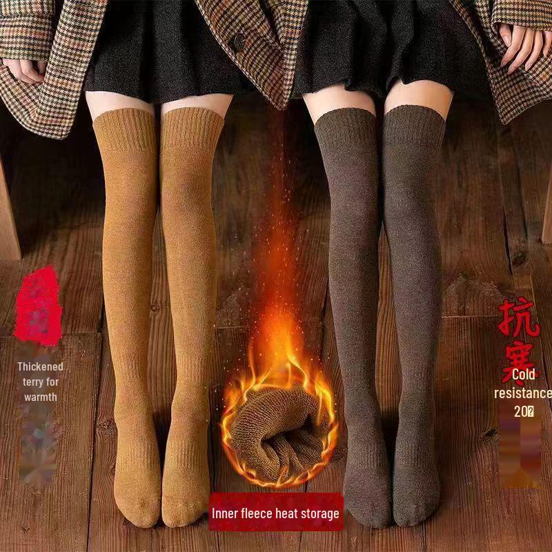 Damen Dicke Warme Kniehohe Frotteesocken - Einfarbig, Schweißabsorbierend, College-Stil