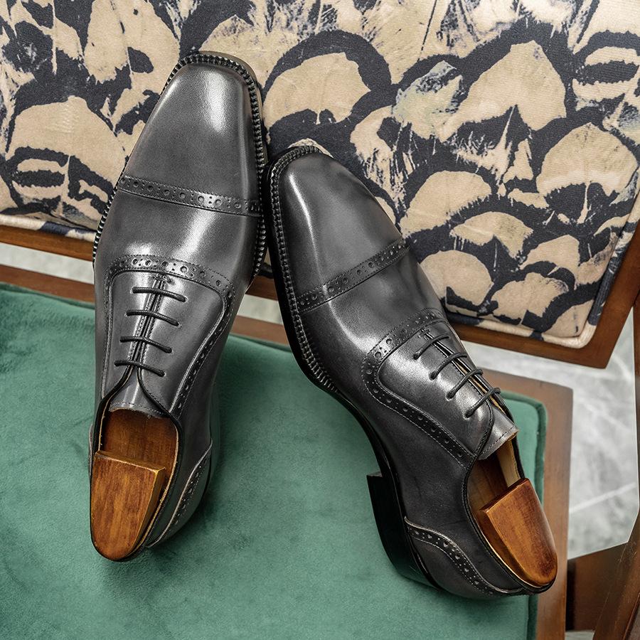 

[Cowhide inner lining] Business formal British men s shoes small square head high-end cowhide leather shoes men s gray Oxford shoes 38 серый