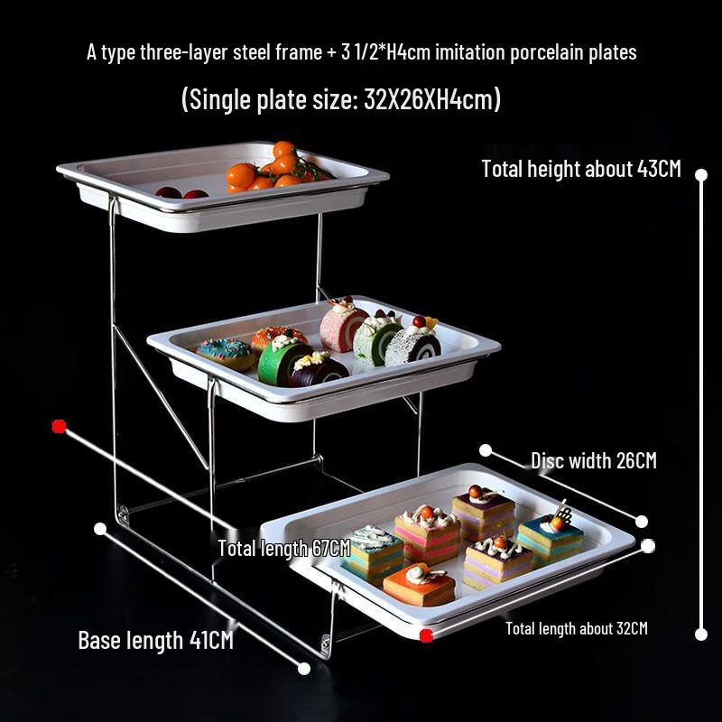 Three-Tier Melamine Buffet Display Platter with Transparent Lid