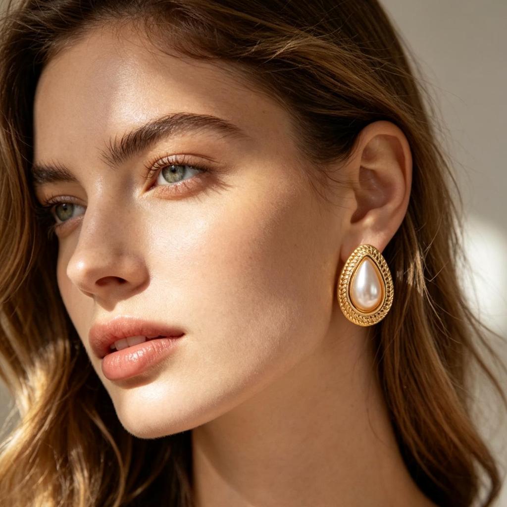 Ocean Series Stainless Steel Pearl Stud Earrings with Vacuum Electroplating
