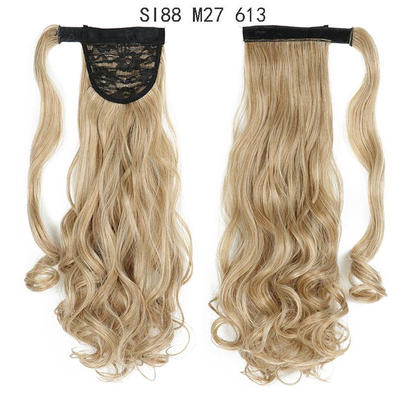 22" Long Ponytail Hair Extension Wrap Around Pony Tail Clip in Curly Wavy Synthetic Fake Hairpiece for Women Daily Life