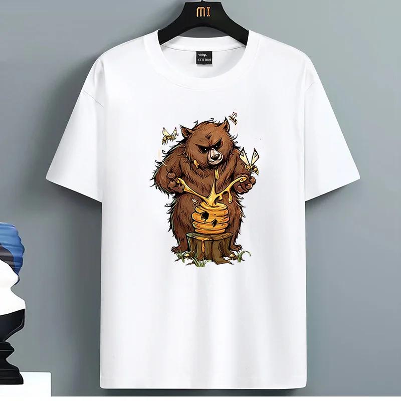 

Angry Bear Honey Thief Graphic Tee Short Sleeve Cotton TShirt Funny Animal Print for Unisex Women S