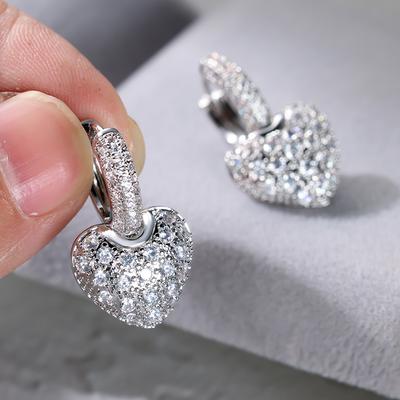 New Goddess Set Zircon Peach Heart Earrings and Crater Lover Women's Gold and Silver Jewelry