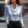Exquisite Solid Color Satin Shirt with A Hanging Neckline - Long Sleeved, Loose Fitting, All Season Women's Multifunctional Top