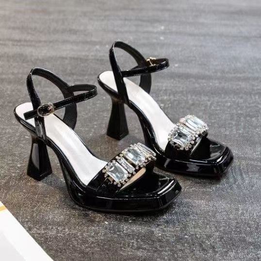 Rhinestone with sandals women's summer 2025 new thick heel with skirt banquet shoes fashionable women's high heels