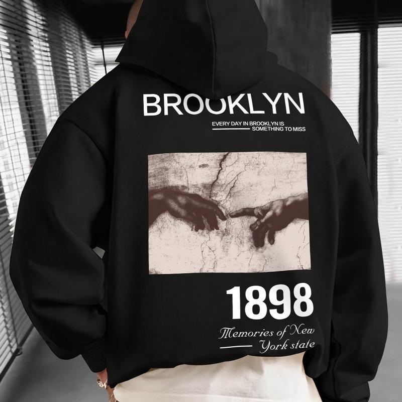 Unisex 2025 European Size Brooklyn Letter Print Hoodie Loose Pullover Top In Stock