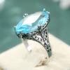 Elegant Inlaid Sea Blue CZ Women's Ring Aesthetic CopperColor Geometry Daily Wear Party Jewelry Anniversary Gift