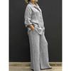 Womens Solid Color Linen Two Piece Set Loose Shirt And Wide Leg Pants