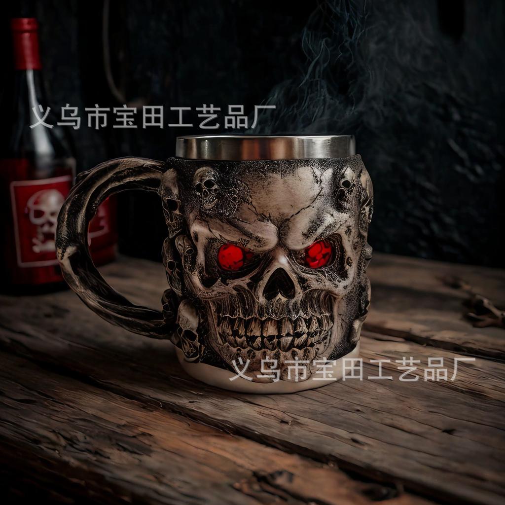 Neue Harzfigur, dunkelrotes Auge, Totenkopfbecher, Becher, Kaffeetasse, Bierkrug, kreative Geschenkanhänger