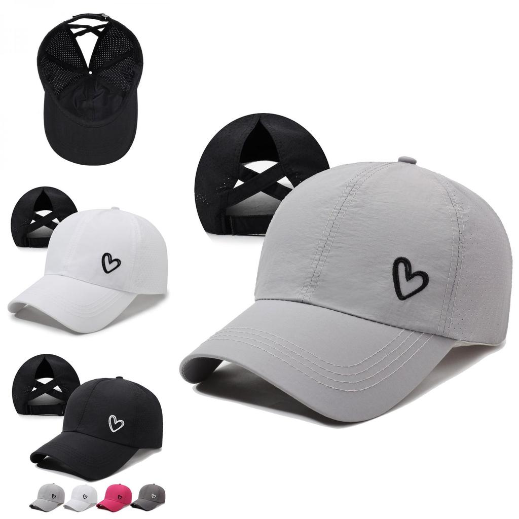 Summer Ladies Cross High Ponytail Mesh Baseball Cap With Embroidered Heart For Sun Protection