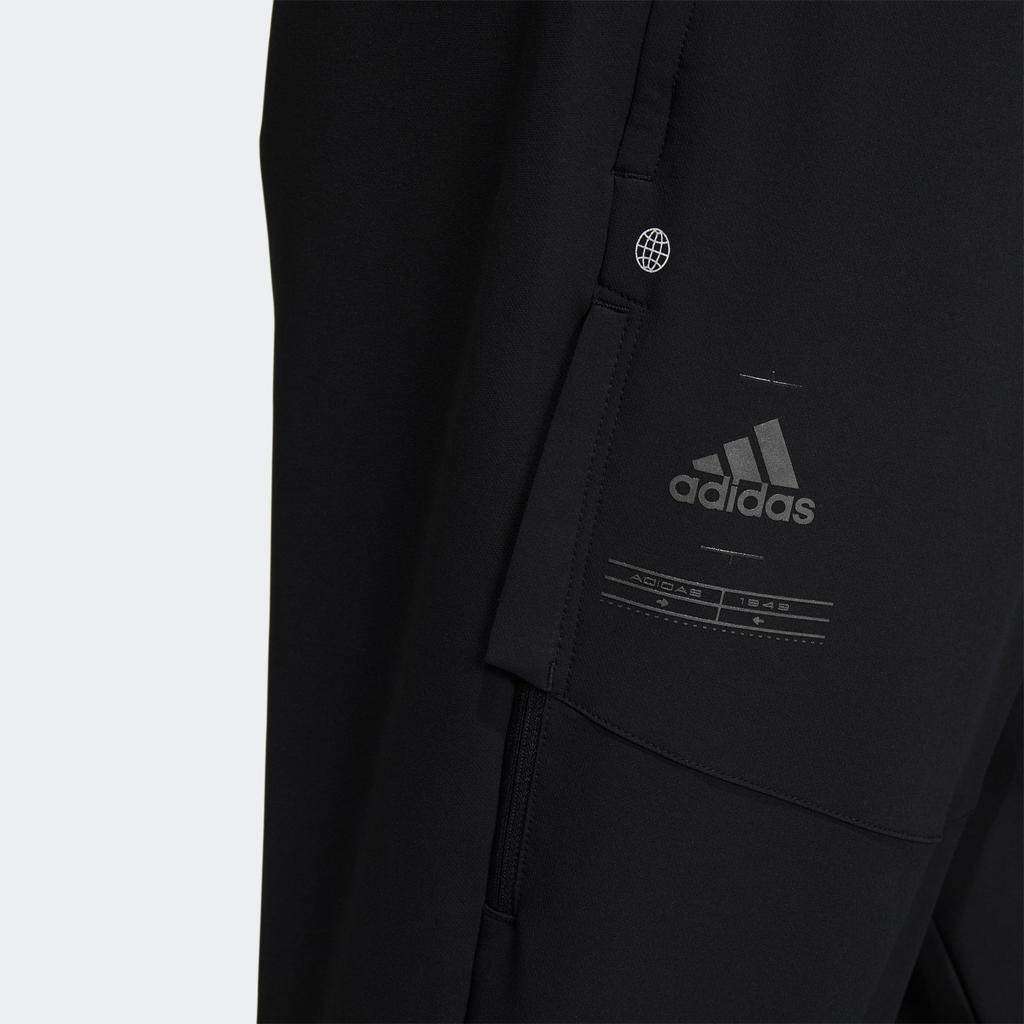 Adidas FW22 Solid Color Print Logo Jogger Pants With Button Pockets Men Bottoms Black HN9027
