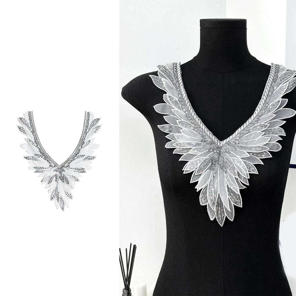 Professionelle Engelsschwingen-Stickerei Abnehmbarer Kragen Doppellagige Organza-Halsverzierung Für Tägliche Outfits