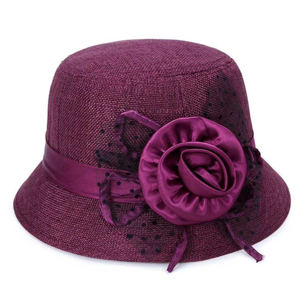 Sunscreen Temperament Lady Bucket Hat Breathable Linen Sunshade Basin Cap  Spring темно-красного