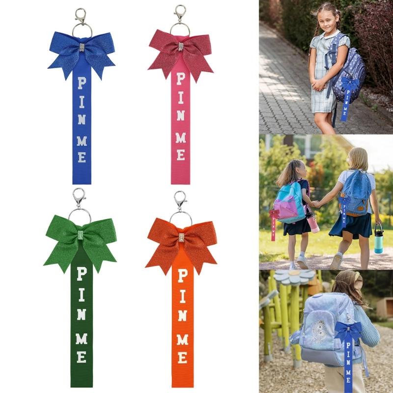 Pack of 8 Elegant Glitter Cheerleader Keychain Accessories Rhinestones Cheer Bowknot Ribbon Sports Team Spirit Gifts