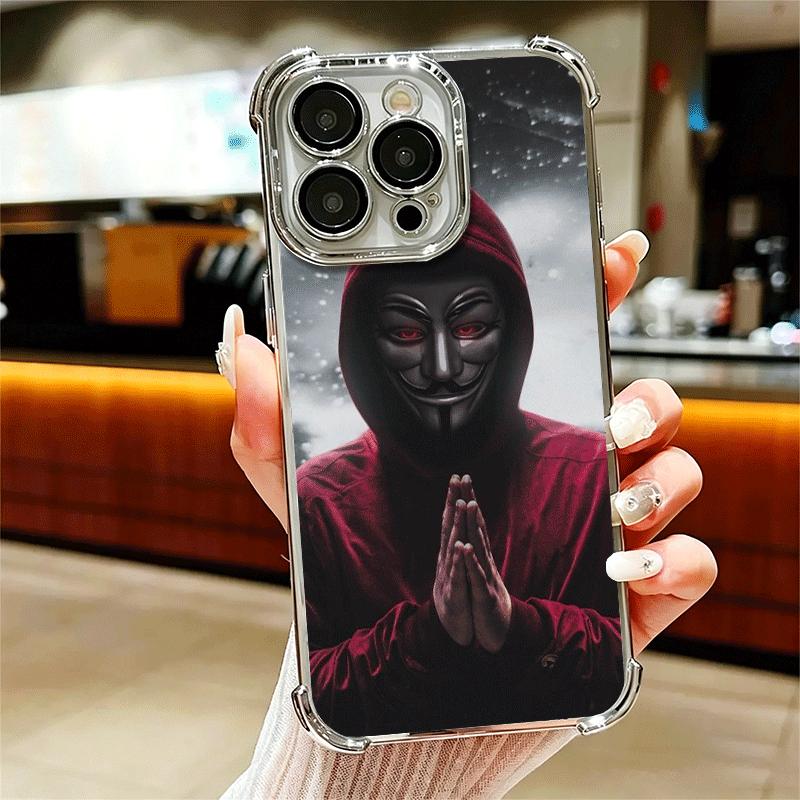 Anonymous V Mask Plating Phone Case For Iphone 16 17 Pro Max Air 16E 14 15 Plus 12 13 Mini Anti-Fall Airabag Cover