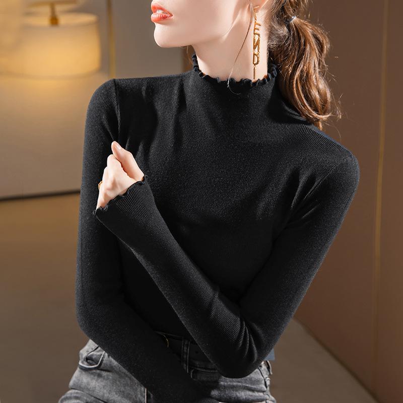 Halbrollkragen Gestrickter Basispullover Herbst und Winter Neue Generation Altersmildernd Ohr-Pullover Pullover Warmes Innenoberteil Kurzärmelig