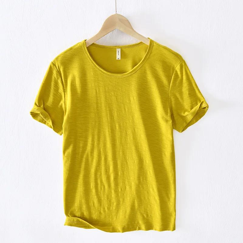 Retro Rohkanten T-Shirt für Herren Leicht, Atmungsaktiv, Slim-Fit, Unifarben O-Ausschnitt Lässiges Basic Top