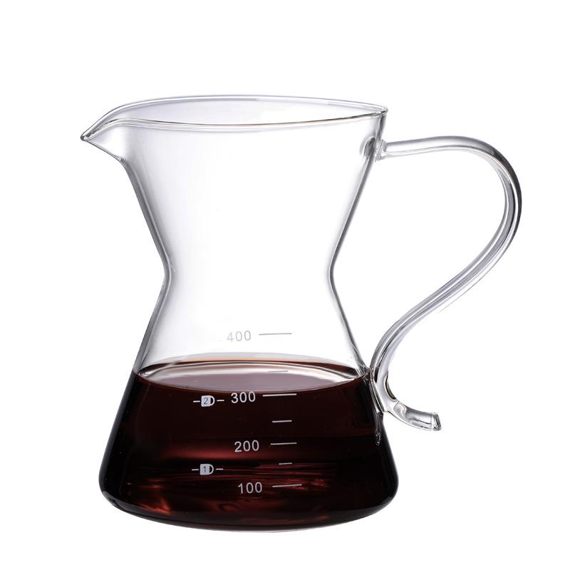 High-Heat Borosilicate Glass Coffee Pot with S-Handle and Mocha Measuring Scale