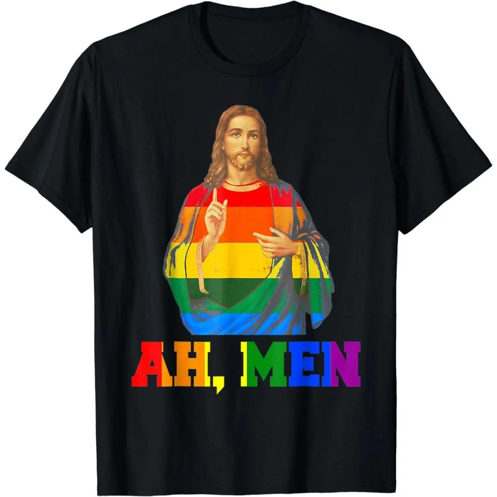 Jesus LGBT Ah Men Gay Pride Rainbow Flag T-Shirt for Men Women Graphic T Shirts Men Clothing Cotton