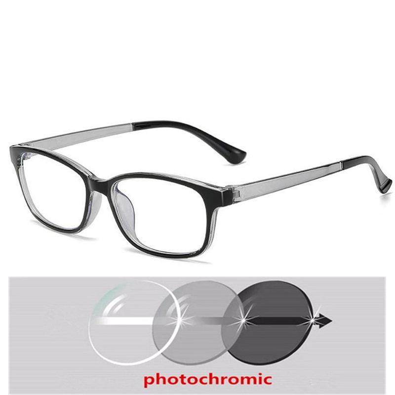 Stylish Plastic Black Gray Frame Square Nearsighted Glasses Sun Photochromic Gray Prescription Eyeglasses 0 -0.5 -0.75 To -6.0 for Women